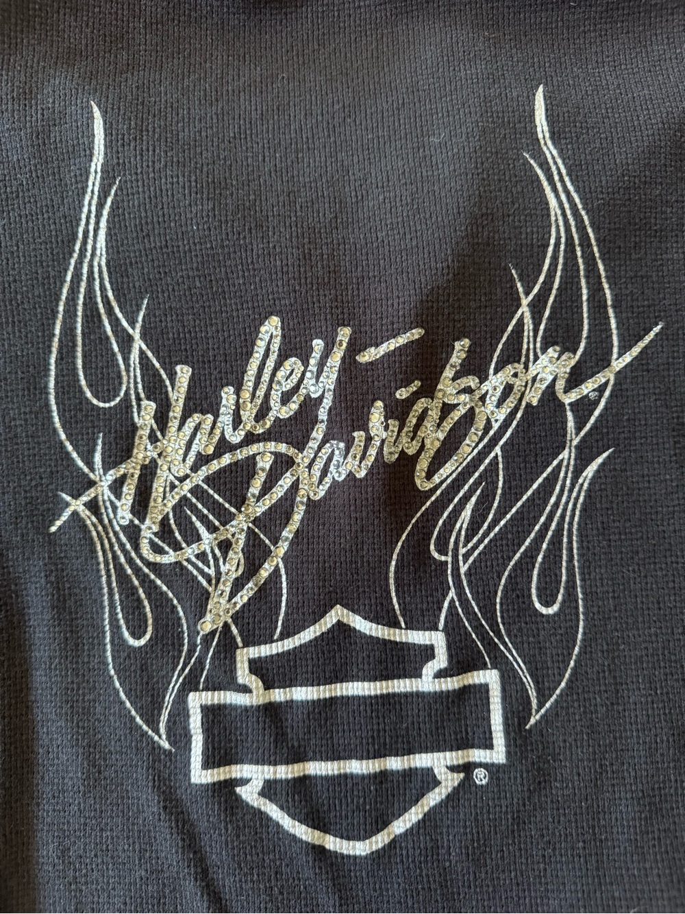 bling rhinestone Harley Davidson  Black waffle pullover hoodie women’s - Picture 6 of 7